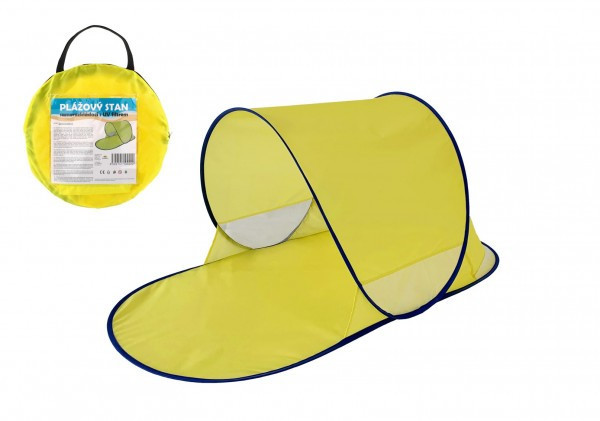 Namiot plażowy z filtrem UV 140x70x62cm samoskładany poliester/metal owalny żółty w pokrowcu z tkaniny