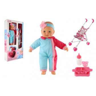 Lalka bobas 38cm miękkie body z akcesoriami z wózkiem w pudełku 32x64x11cm