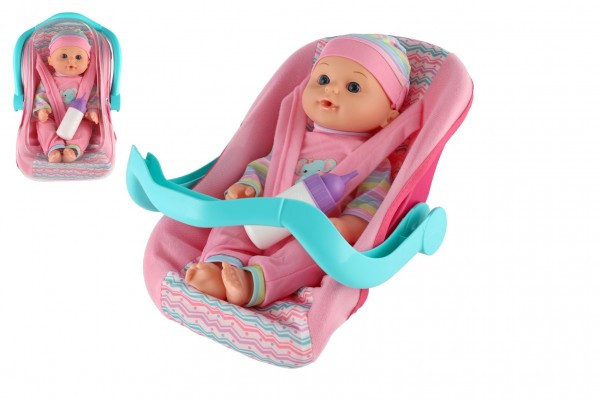Lalka bobas 30 cm plastikowa w nosidełku/foteliku samochodowym z butelką w blistrze