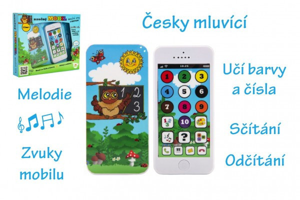 Edukacyjny telefon komórkowy mądrych sów z plastikową osłoną na baterie z dźwiękiem w pudełku 22x18x3,5cm 12m