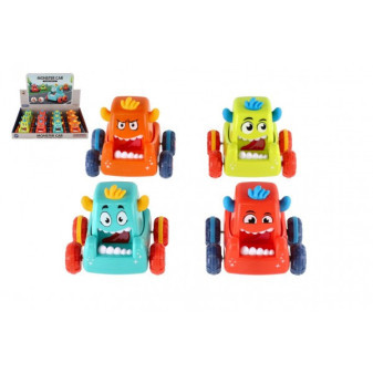 Auto monster plast 9x8cm mačkací jezdící 4 barvy 12ks v boxu