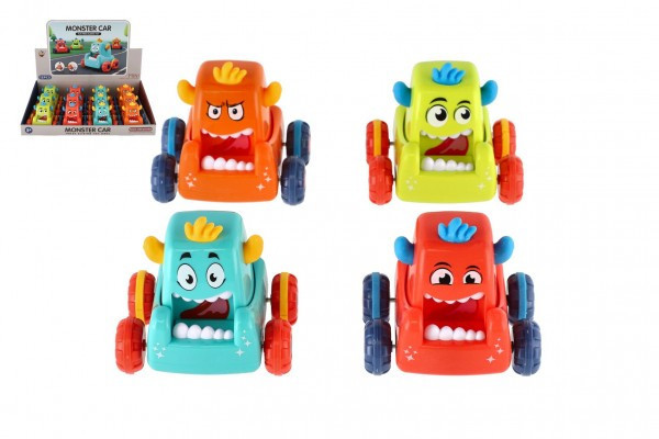 Plastikowe auto monster 9x8cm wyciskane jeżdżące 4 kolory 12 szt. w kartonie