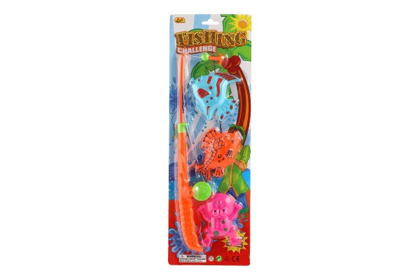 Dziczyzna rybka/rybak magnetyczna plastikowa 3szt + wędka plastikowa 34 cm mix kolorów na karcie