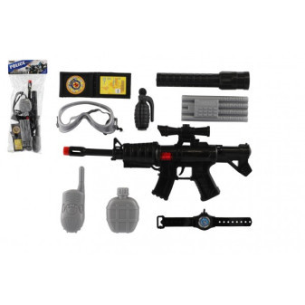 Pistolet/pistolet maszynowy policyjny 38cm plastik z akcesoriami w torbie 21x50x6cm