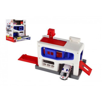 Garaż + ambulans samochodowy plastikowy w pudełku 20x20x14cm