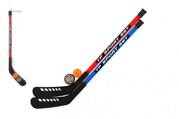 Kij do hokeja halowego 2 szt. plastikowy 92 cm + piłka do unihokeja + krążek w siatce
