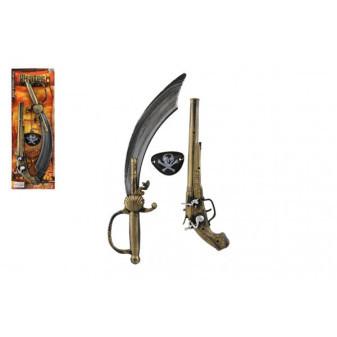 Zestaw piracki plastikowy miecz/szabla, składany pistolet, osłona oczu na kartonie 19x53cm