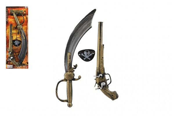 Zestaw piracki plastikowy miecz/szabla, składany pistolet, osłona oczu na kartonie 19x53cm