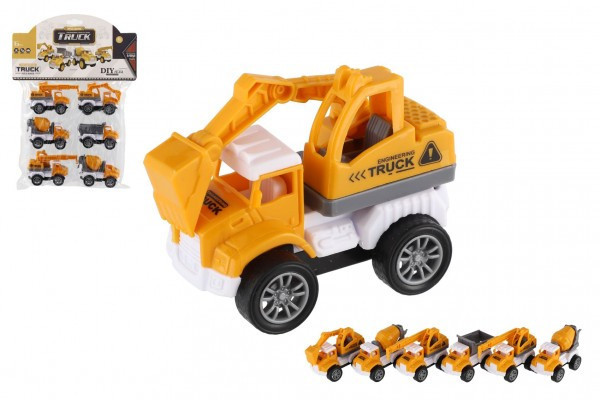 Miniaturowe samochodziki budowlane 6szt. plastikowe 7-8cm do zwijania w woreczku