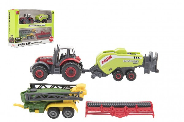 Zestaw traktor rolniczy z akcesoriami 4 szt metal/plastik mix gatunków w pudełku 21x15x6cm