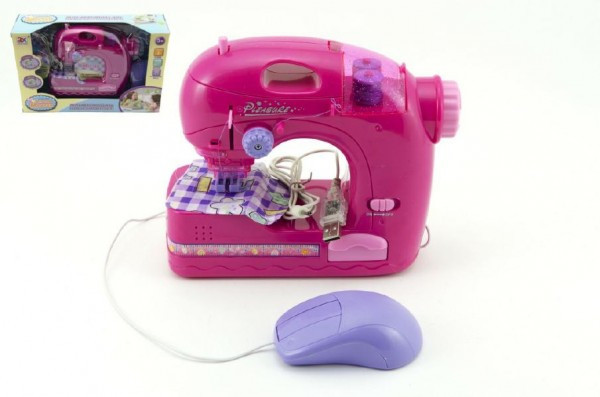 Plastikowa maszyna do szycia 22 cm na baterie, port USB ze światłem i dźwiękiem, w pudełku