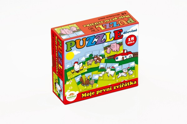 Puzzle Moje pierwsze zwierzaki drewniane 18 sztuk dla najmłodszych w pudełku 13x11,5x4,5cm 12m+ MPZ