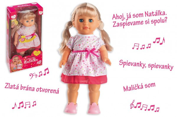 Lalka Natálka chodząca i śpiewająca po słowackim plastiku 42cm na baterie z dźwiękiem w pudełku 21x44x1