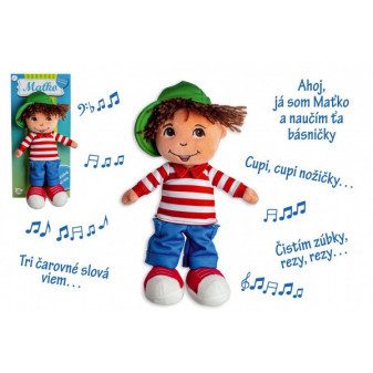 Lalka chłopiec Maťko szmaciak plusz 30cm mówiący po słowacku na karcie 0+
