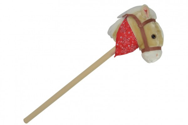 Konik na tyczce pluszowy 80cm na baterie z dźwiękiem beżowy w woreczku