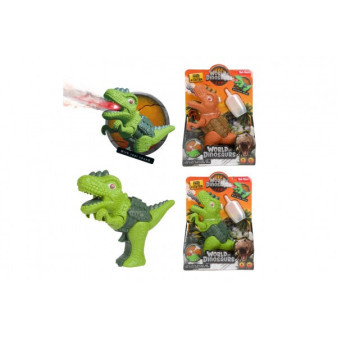 Pistolet dinozaura plastikowy 13x16cm uwalniający parę zasilany bateriami ze światłem i dźwiękiem 2 kolory w pudełku