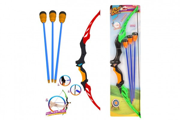 Łuk 66cm + 3 plastikowe strzały 2 kolory na karcie 18x68x3cm