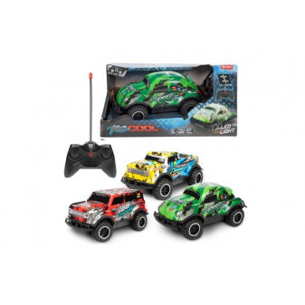 Samochód terenowy RC plastikowy 16cm 27MHz zasilany bateriami, 3 rodzaje świateł w pudełku 24x12,5x13cm