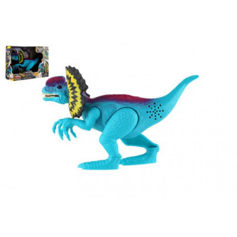 Dinozaur Dilofozaur plastikowy 18cm na baterie z dźwiękiem i światłem w pudełku 21x15x6,5cm