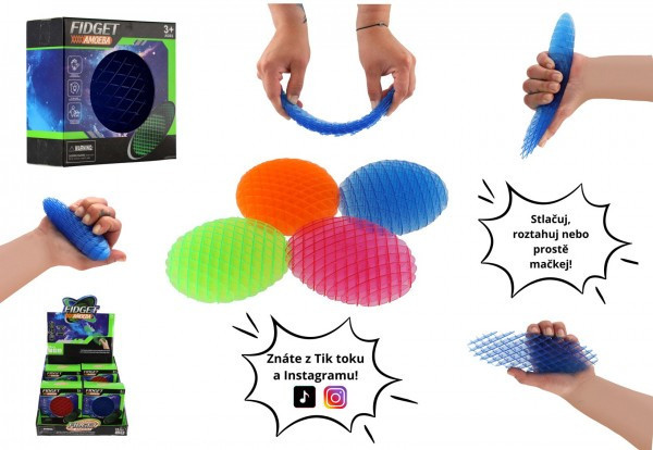 Fidget Robak zmieniający kształt antystresowy plastik 11cm 4 kolory w pudełku 11x10,5cm