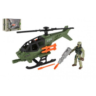 Zestaw wojskowy helikopter/helikopter+żołnierz z akcesoriami plastikowymi w pudełku 27x18x12cm