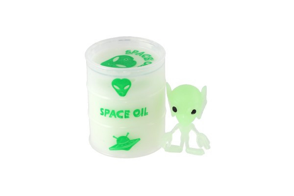 Slime - materiał świecący w ciemności 6cm + kosmita na kartce 12,5x17x5cm