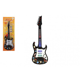 Gitara plastikowa 53cm z paskiem na baterie z dźwiękiem i światłem na kartonie