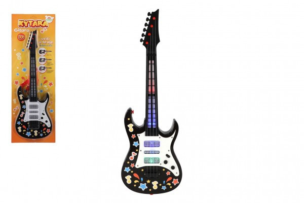 Gitara plastikowa 53cm z paskiem na baterie z dźwiękiem i światłem na kartonie