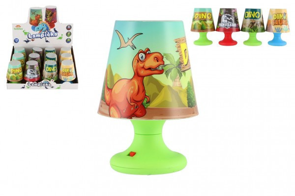 Miniaturowa lampa stołowa z dinozaurem, plastikowa, 8x11cm, zasilana bateriami, 4 rodzaje