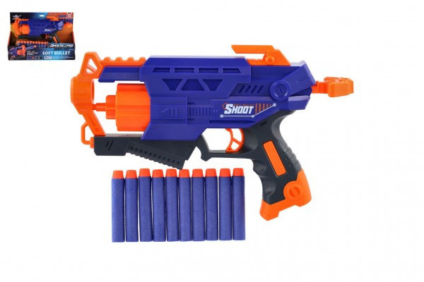 Pistolet na kule piankowe 28cm plastik + 10 szt. kul w pudełku 31x22x7cm