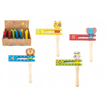 Grzechotka drewniana 12,5cm 4 kolory 12szt w pudełku 12m+
