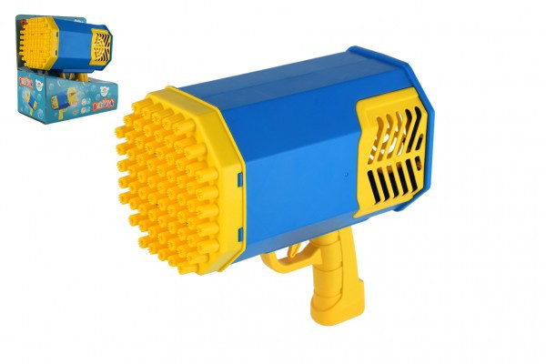 Pistolet do robienia baniek mydlanych z wypełnieniem plastikowym 22cm zasilany bateriami z oświetleniem w pudełku 23x25x14cm