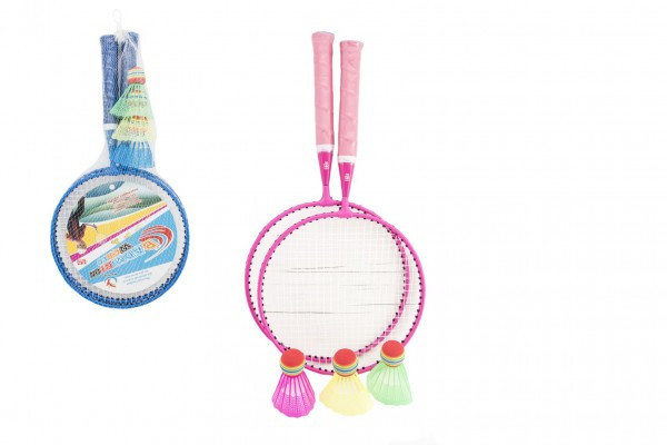 Zestaw do badmintona dla dzieci metal/plastik 2 rakiety + 1 kosz 2 kolory w siatce 23x45x6cm
