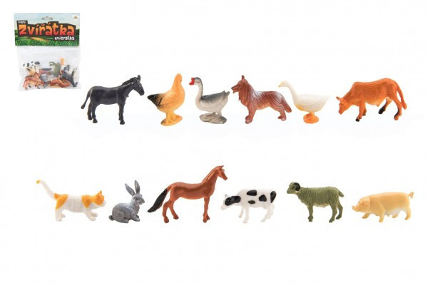 Zwierzęta mini gospodarstwo domowe plastikowe 4-6cm 12 sztuk w torbie
