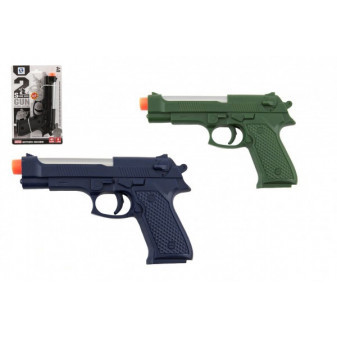 Plastikowy pistolet na baterie 17 cm ze światłem i dźwiękiem w 3 kolorach na karcie