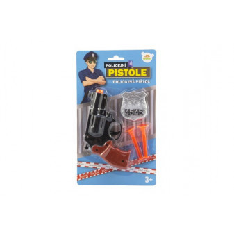Pistolet policyjny plastikowy 15cm z plakietką + przyssawki