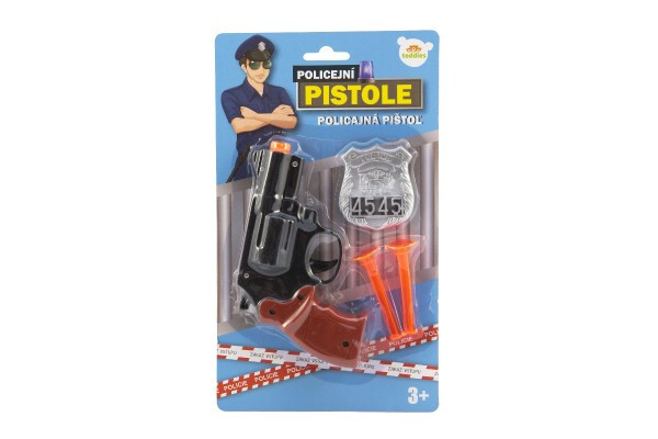 Pistolet policyjny plastikowy 15cm z plakietką + przyssawki