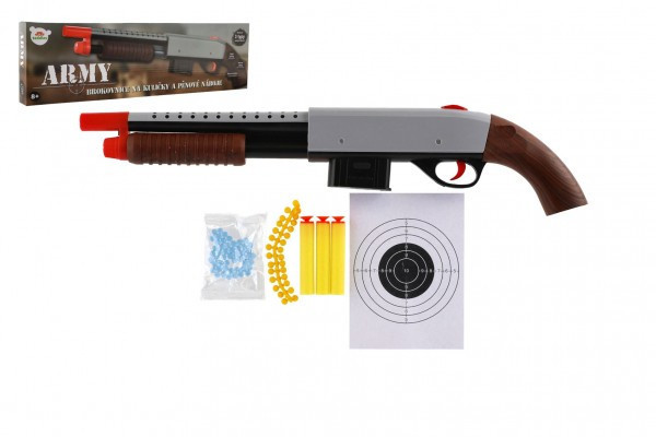 Strzelba na śrut plastikowy 46cm + śrut wodny 6mm, naboje piankowe, nabój gumowy. w pudełku 49x14x