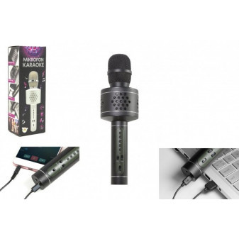 Karaoke Bluetooth czarny mikrofon na baterie z kablem USB w pudełku 10x28x8,5cm
