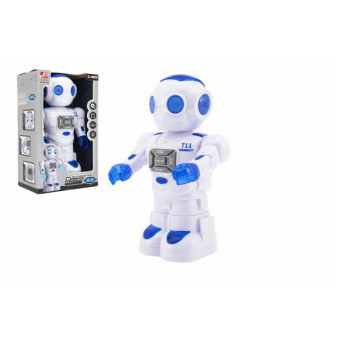Robot jeżdżący plastik 27cm inż. rozmowa na baterie ze światłem i dźwiękiem w pudełku 18x28x11,5cm
