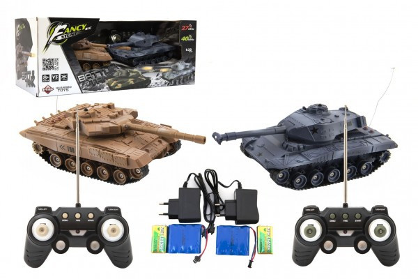Tank RC 2szt 25cm bitwa pancerna + akumulator 27MHZ i 40MHz z dźwiękiem i światłem w pudełku 50x20x