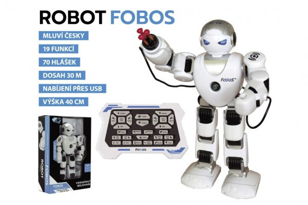 Robot RC FOBOS plastikowy interaktywny spacer 40cm czeskojęzyczny zasilany baterią z USB w pudełku 31x45x13