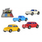 Samochód mini metal / plastik 7,5 cm chowany 4 kolory 24 sztuki w pudełku