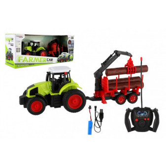 Ciągnik RC z podnośnikiem do drewna plastikowy 38cm 27MHz + akumulator w pudełku 45x18x13cm