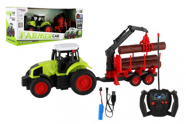 Ciągnik RC z podnośnikiem do drewna plastikowy 38cm 27MHz + akumulator w pudełku 45x18x13cm