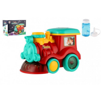 Lokomotywa/Pociąg z dmuchawą bańki plastik 18cm na baterie z dźwiękiem i światłem w pudełku 19x13x11cm