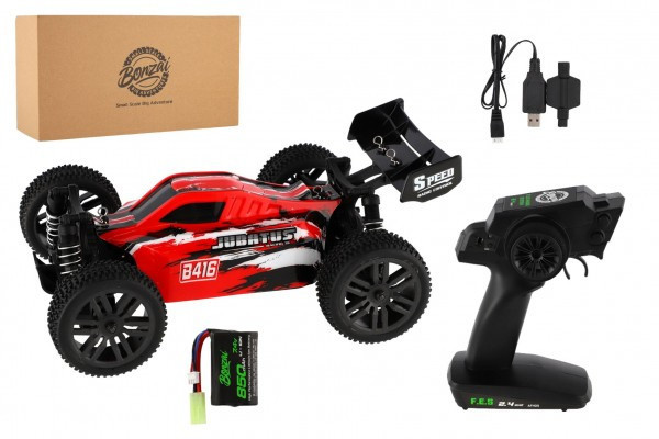 Samochód RC Buggy Bonzai Jubatus terenowy 30cm plastikowy czerwony akumulator 2,4 GHz + 2xdoba. pakuj w kraba. 40x14