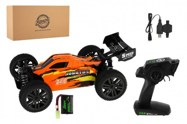 Samochód RC Buggy Bonzai Jubatus terenowy 30cm plastikowy pomarańczowy akumulator 2,4 GHz + 2xdoba. pakuj w kraba. 40x1