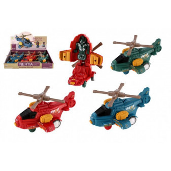Helikopter/Helikopter z robotem plastik 15cm na kole zamachowym 3 kolory 6 szt w pudełku