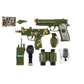 Pistolet 2 szt z akcesoriami plastikowy na baterie z dźwiękiem i światłem w pudełku 38x25x4cm
